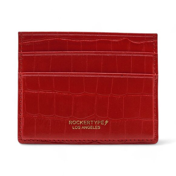 Rockertype Cardholder Wallet Crocodile Embossed Italian Leather Red - Picture 1 of 4